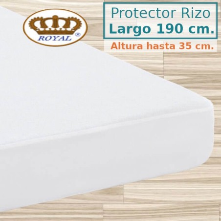  	Protector Colchón Rizo Algodón Impermeable transpirable Largo Espeial 190 cm Alto hasta 35 cm ROYAL
