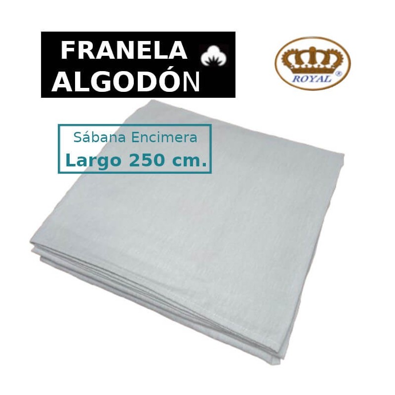 Sábana Encimera de Invierno Franela Algodón Gris Largo Especial 250 cm ideal para colchones 180 cm de largo Royal