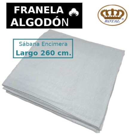  	Sábana Encimera de Invierno Franela Algodón Gris Largo Especial 260 cm ideal para colchones 190 cm de largo Royal