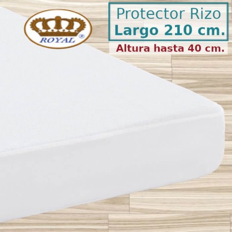 Protector Colchón Rizo Algodón Impermeable transpirable Largo Especial 210 cm Alto hasta 40 cm ROYAL