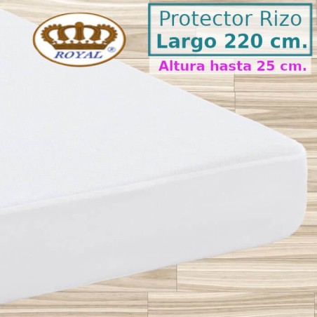 Protector Colchón Rizo Algodón Impermeable transpirable Largo Especial 220 cm Alto hasta 25 cm ROYAL