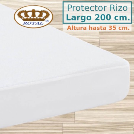 Protector Colchón Rizo Algodón Impermeable transpirable Largo 200 cm Alto hasta 35 cm