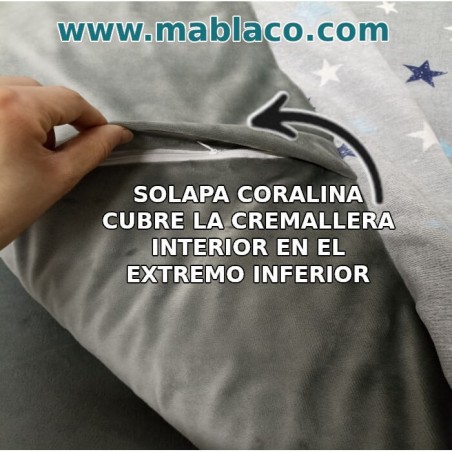 Detalles cremallera interior cubierta por solapa de coralina del Saco Nórdico Invierno Cuna Bebé Royal