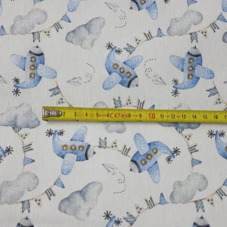  	Detalle del estampadoo Saco Nórdico Avioncitos invierno Franela Algodón Royal