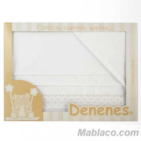 Juego Sábanas Bebé Plumeti Beige 100% Algodón Denenes