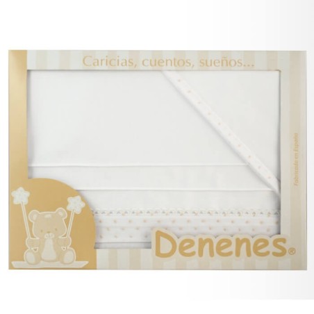 Juego Sábanas Bebé Plumeti Beige 100% Algodón Denenes