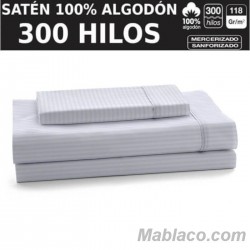 Juego de Sábanas Listado Blanco Satén 300 hilos 100% Algodón Estelia