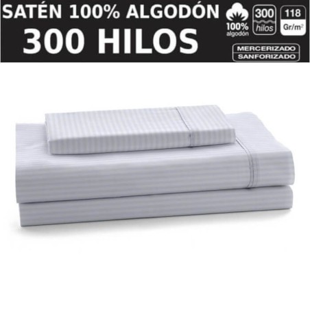 Juego de Sábanas Listado Blanco Satén 300 hilos 100% Algodón Estelia