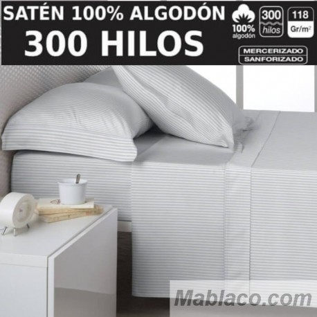 Juego de Sábanas Listado Perla Satén 300 hilos 100% Algodón Estelia
