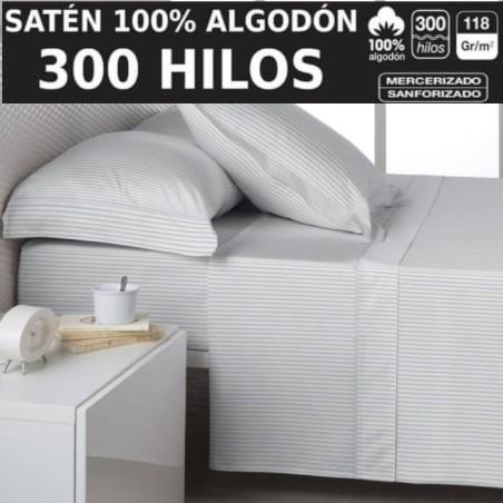 Juego de Sábanas Listado Perla Satén 300 hilos 100% Algodón Estelia