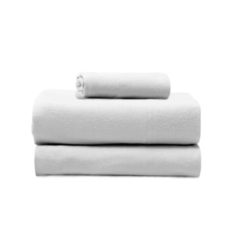 Juego de Sábanas Franela de Algodón Lisa Blanco Estelia