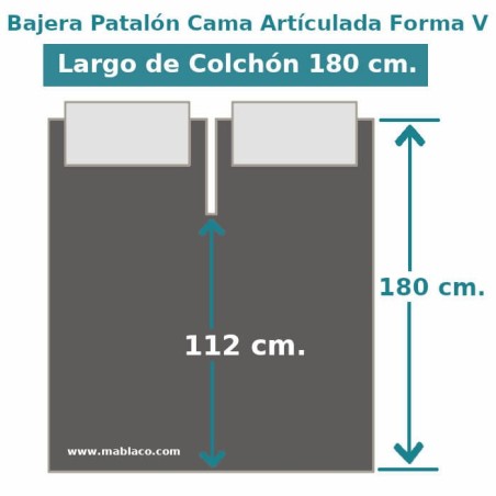 Medidas Sábana Bajera Lisa Cama Articulada Pantalón Forma V Largo 180 cm y altura hasta 25 cm Royal