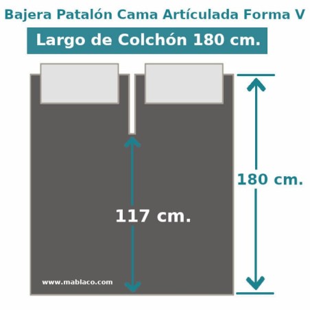 Medidas Bajera 100% Algodón 200 hilos Cama Articulada Forma V pantalón Largo 180 cm y altura hasta 25 cm Royal