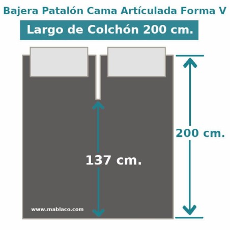  	Medidas Bajera 100% Algodón Satén 300 hilos Cama Articulada Forma V pantalón Largo 200 cm y altura hasta 30 cm Royal
