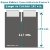 Medidas Bajera 100% Algodón Satén 300 hilos Cama Articulada Forma V pantalón Largo 180 cm y altura hasta 30 cm Royal