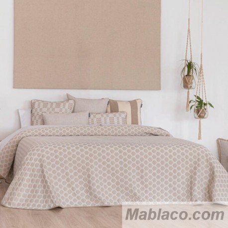 Colcha Jacquard Reversible Caños Beige