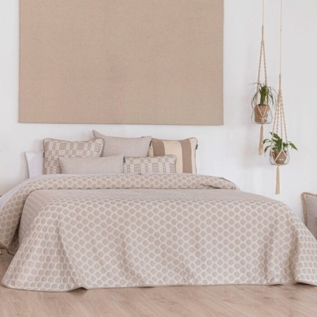 Colcha Jacquard Reversible Caños Beige