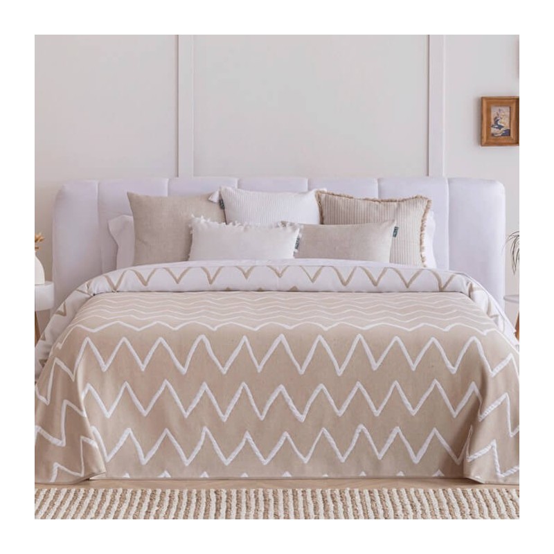 Colcha Jacquard Reversible Palos Beige Confecciones Paula