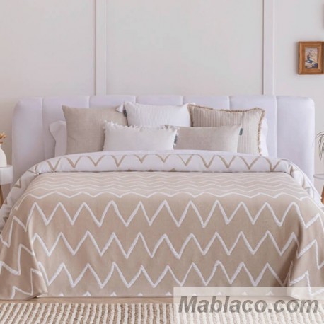 Colcha Jacquard Reversible Palos Beige Confecciones Paula