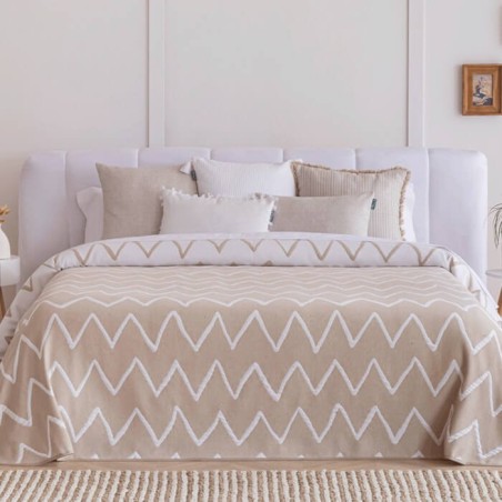 Colcha Jacquard Reversible Palos Beige Confecciones Paula