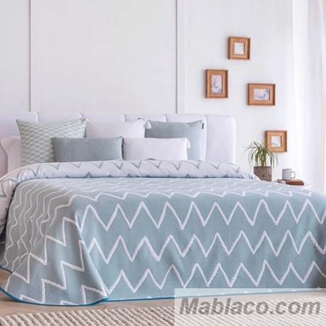 Colcha Jacquard Reversible Palos Turquesa Confecciones Paula