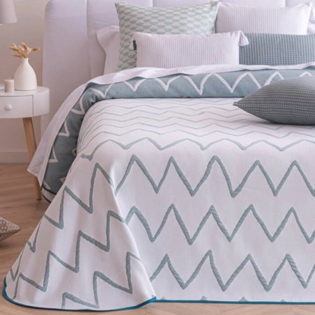 Colcha Jacquard Reversible Palos Turquesa Confecciones Paula