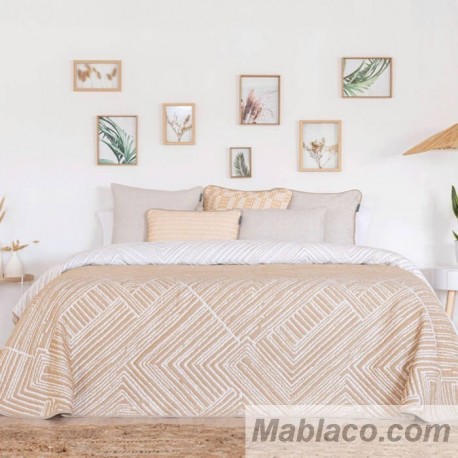 Colcha Jacquard Reversible Roche Mostaza Confecciones Paula