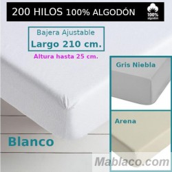 Sábana Bajera 200 hilos 100 Algodón Largo Especial 210 cm. y altura hasta 25 cm. Royal 3 colores