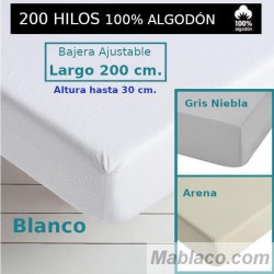 Sábana Bajera 200 hilos 100 Algodón Largo Especial 200 cm. y altura hasta 30 cm. Royal 3 colores