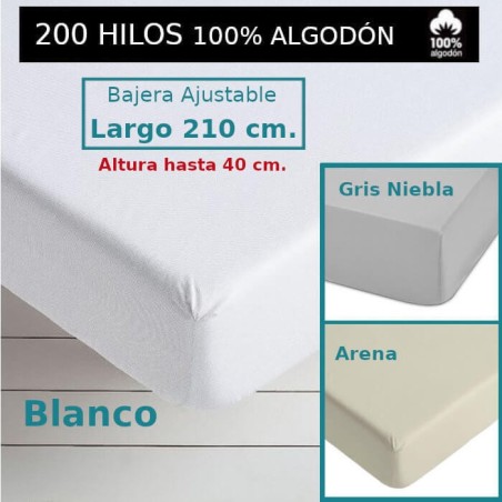 Sábana Bajera Gris Niebla 200 hilos 100 Algodón Largo Especial 210 cm. y altura hasta 40 cm. Royal