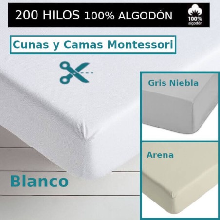 Sábana Bajera 100 Algodón 200 hilos Fabricada A medida ideal para todas las Cunas y Camas Montesori 3 colores