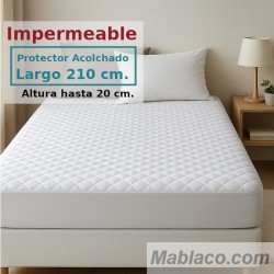 Protector Colchón Acolchado Impermeable y Transpirable AMBAR 1 Tela reverso PU Largo Especial 210 cm Alto hasta 20 cm ROYAL