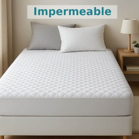  Cubrecolchón Impermeable Acolchado AMBAR 1 + PU Royal Largo Especial 180 cm Altura hasta 25 cm