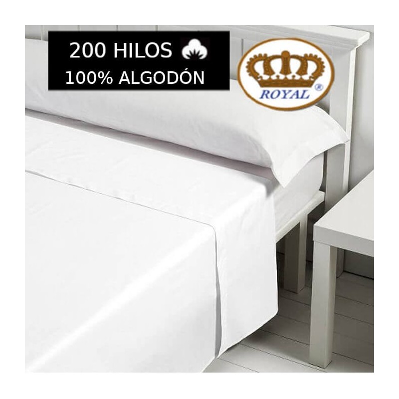 Sábana Encimera Blanca 100% Algodón 200 hilos Royal largo 270 cm para colchones de 200 cm. Sábana Encimera Blanca 100% Algodón 200 hilos Royal largo 270 cm para colchones de 200 cm.