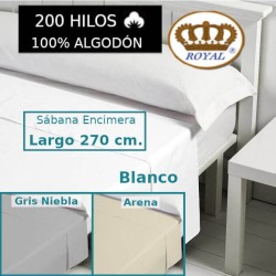 Sábana Encimera 100% Algodón 200 hilos Royal largo 270 cm para colchones de 200 cm. 3 colores
