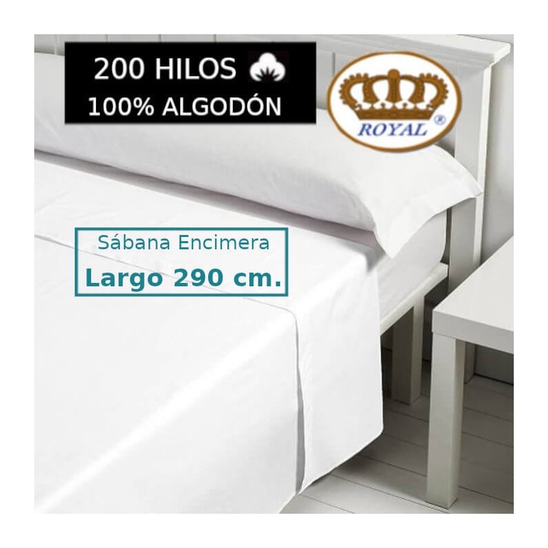 Sábana Encimera 100% Algodón 200 hilos Royal largo 290 cm para colchones de 220 cm.