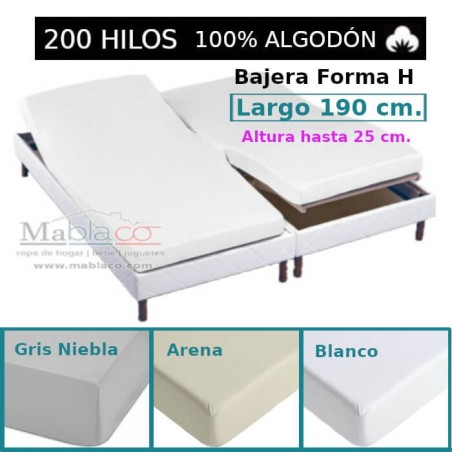 Sábana Bajera Cama Articulada 100% Algodón 200 hilos Forma H Largo 190 cm y altura hasta 25 cm Royal 3 colores