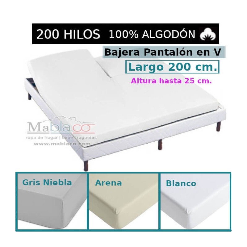 Sábana Bajera Cama Arituclada 100% Algodón 200 hilos Pantalón Forma V Largo 190 cm y altura hasta 25 cm Royal 3 colores