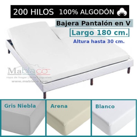 	Sábana Bajera Cama Arituclada 100% Algodón 200 hilos Pantalón Forma V Largo 180 cm y altura hasta 30 cm Royal 3 colores