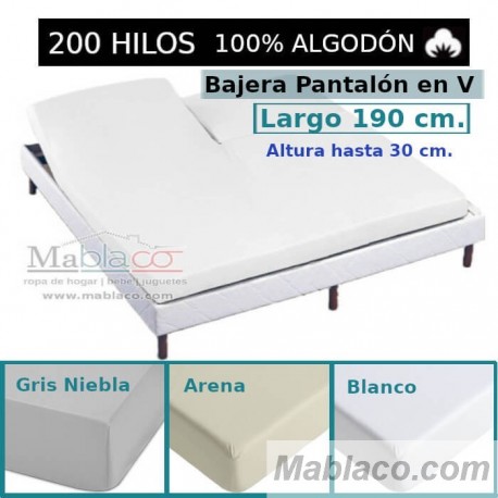 Sábana Bajera Cama Arituclada 100% Algodón 200 hilos Pantalón Forma V Largo 190 cm y altura hasta 30 cm Royal 3 colores