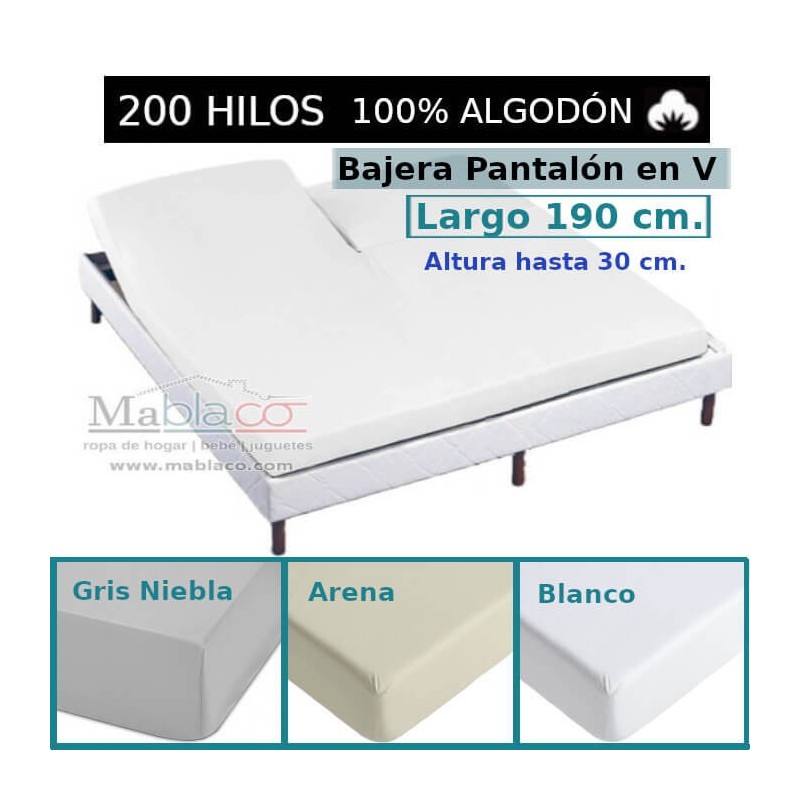 Sábana Bajera Cama Arituclada 100% Algodón 200 hilos Pantalón Forma V Largo 190 cm y altura hasta 30 cm Royal 3 colores