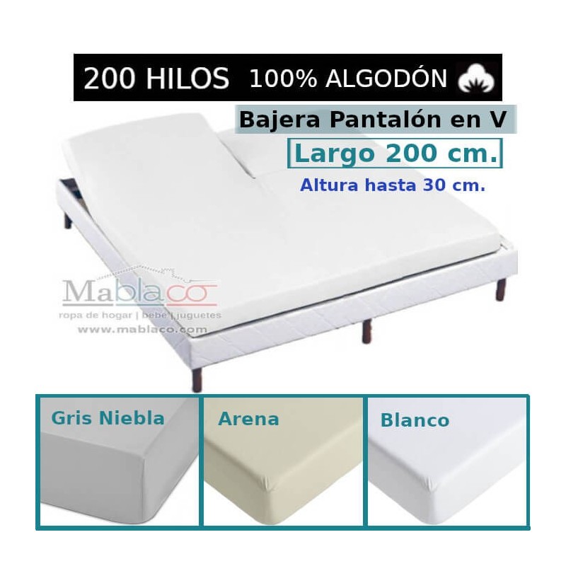 Sábana Bajera Cama Articulada 100% Algodón 200 hilos Pantalón Forma V Largo 200 cm y altura hasta 30 cm Royal 3 colores