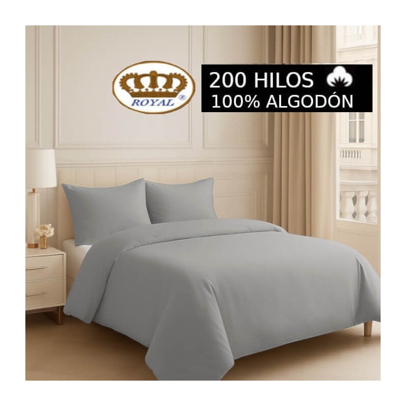 Funda Nórdica 100% Algodón 200 hilos Gris Niebla Lisa Royal 1 pieza
