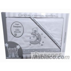 Juego Sábanas Franela Algodón Oso Luna Perla