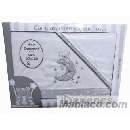 Juego Sábanas Franela Algodón Oso Luna Perla