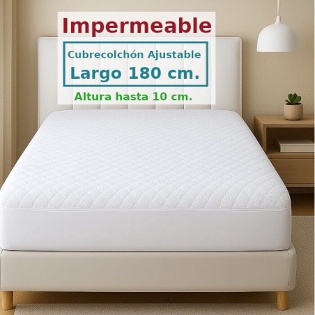 Protector Colchón Acolchado Rizo Algodón SORIA 1 Largo Especial 180 cm Alto hasta 10 cm Royal Impermeable y Transpirable