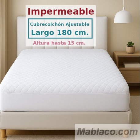 Protector Colchón Acolchado Rizo Algodón SORIA 1 Largo Especial 180 cm Alto hasta 15 cm Royal Impermeable y Transpirable