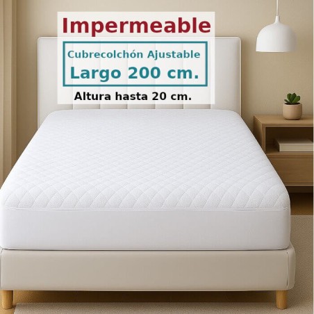Protector Colchón Acolchado Rizo Algodón SORIA 1 Largo Especial 220 cm Alto hasta 20 cm Royal Impermeable y Transpirable