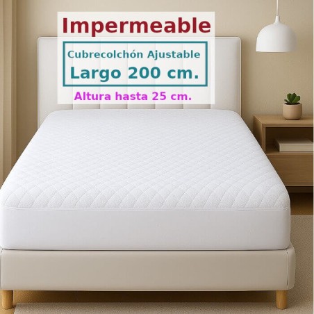 Protector Colchón Acolchado Rizo Algodón SORIA 1 Largo Especial 220 cm Alto hasta 25 cm Royal Impermeable y Transpirable