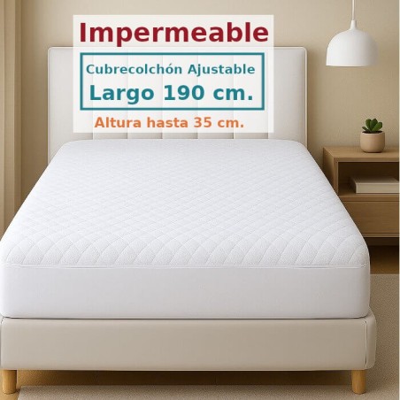 Protector Colchón Acolchado Rizo Algodón SORIA 1 Largo Especial 190 cm Alto hasta 35 cm Royal Impermeable y Transpirable